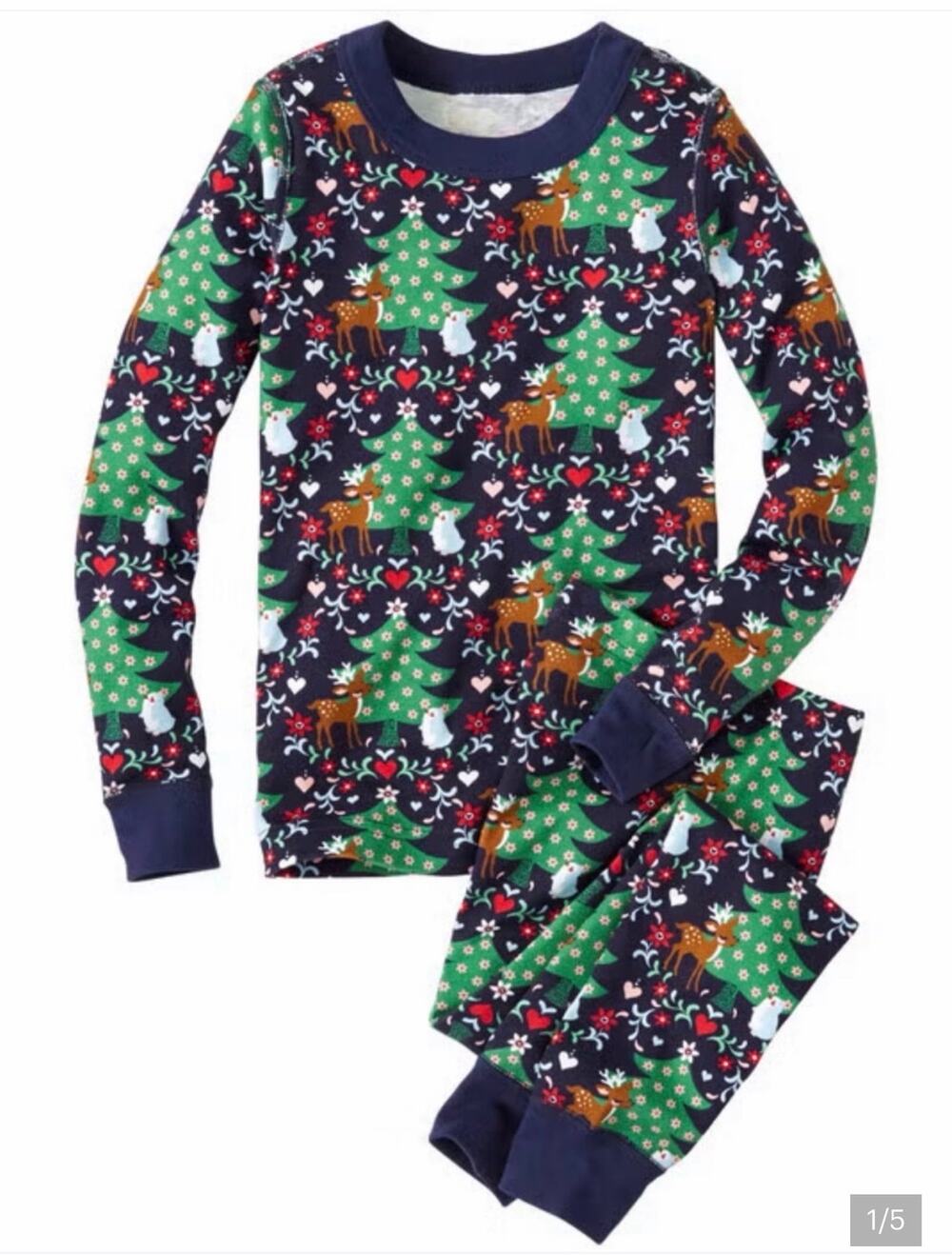 Hanna Andersson Navy Holiday Tree & Reindeer Pajama Set 80